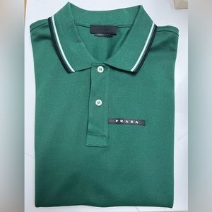 Prada men’s short sleeve polo with logo in green